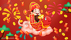 春节财神骑锦鲤发红包财神