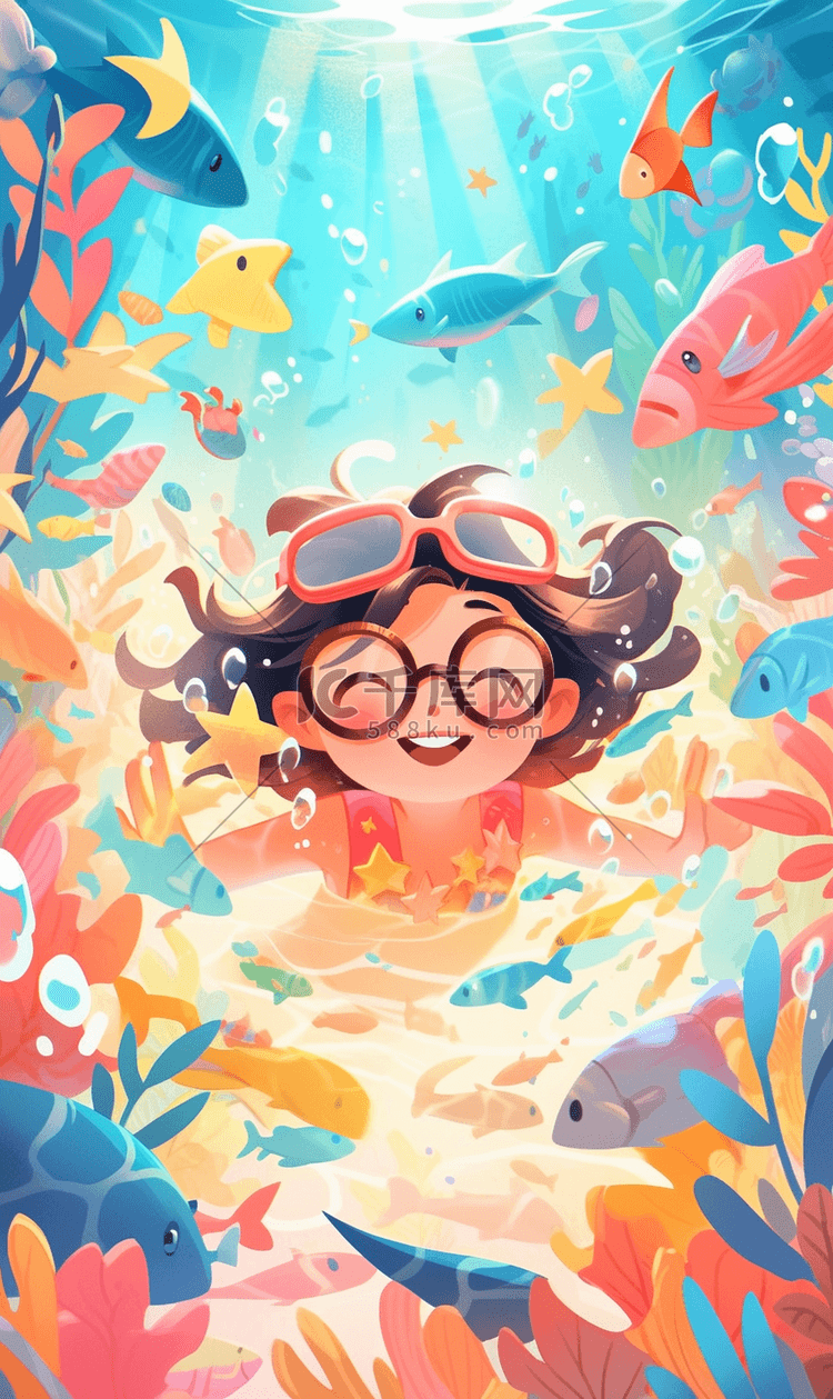 夏天夏季儿童游泳水上乐园插画背景