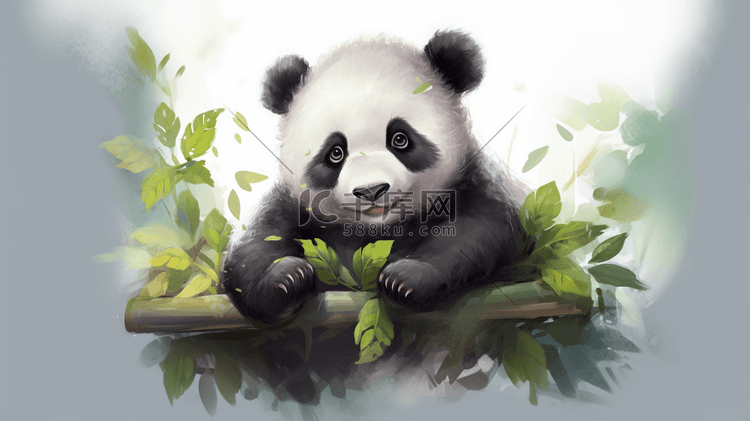 手绘风格中国可爱熊猫数字艺术