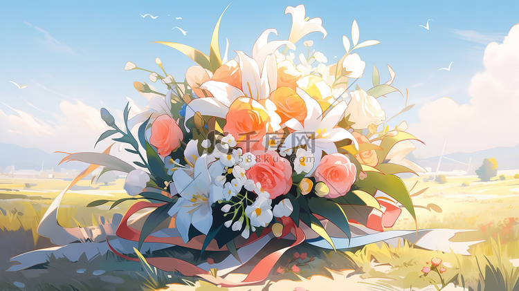 草坪上婚礼的花束花朵6