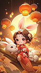 中秋节可爱嫦娥小仙女和兔子插画43