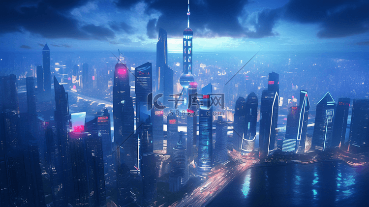 科技感城市建筑高楼大厦风景插画4