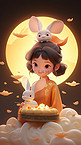 中秋节可爱嫦娥小仙女和兔子插画5