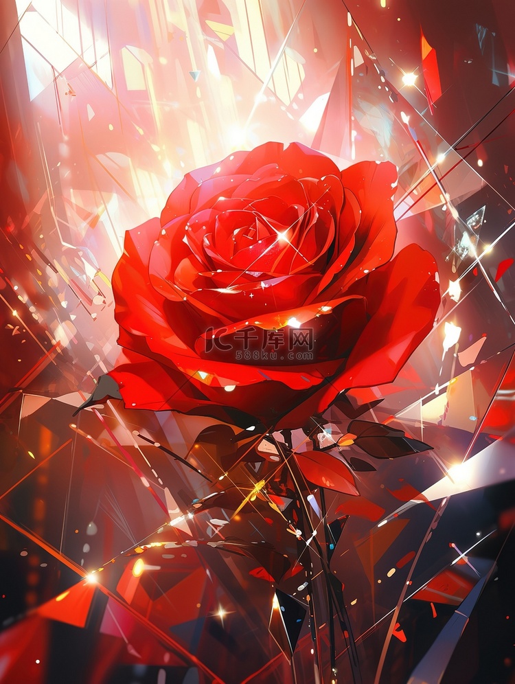 红玫瑰美丽花朵炫彩发光梦幻11