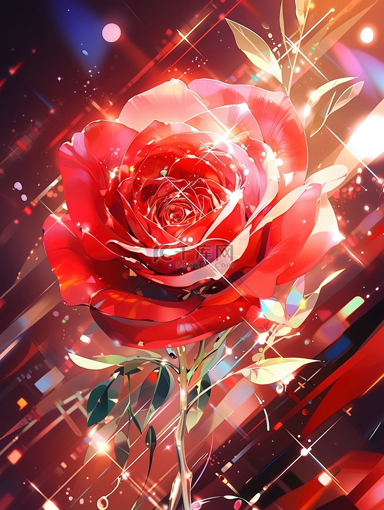 红玫瑰美丽花朵炫彩发光梦幻4