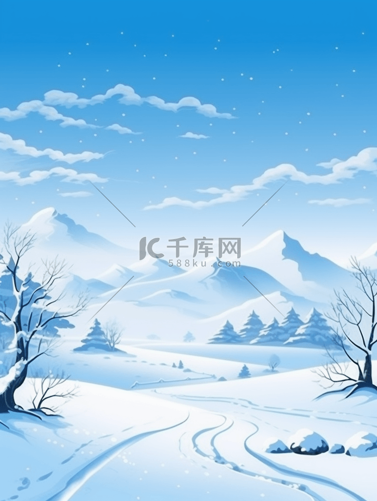 唯美白雪皑皑大雪节气风景插画3