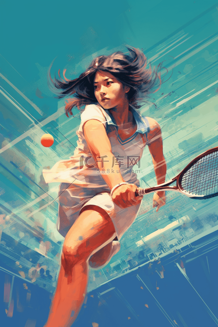 网球女子运动比赛竞技插画