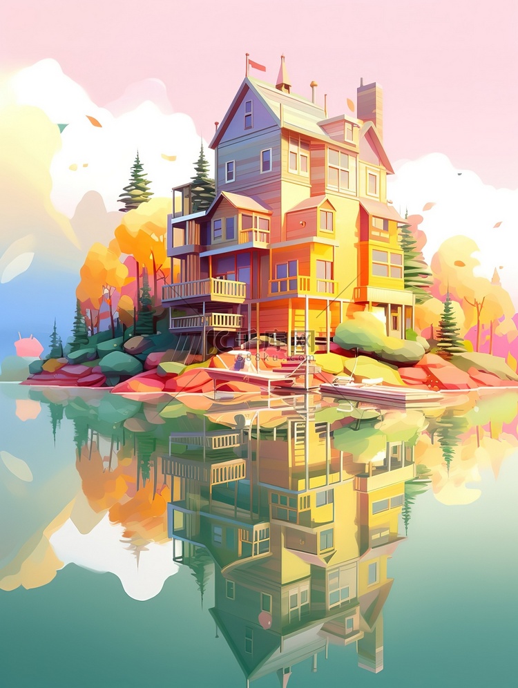 水上彩色房子2d游戏艺术风格11