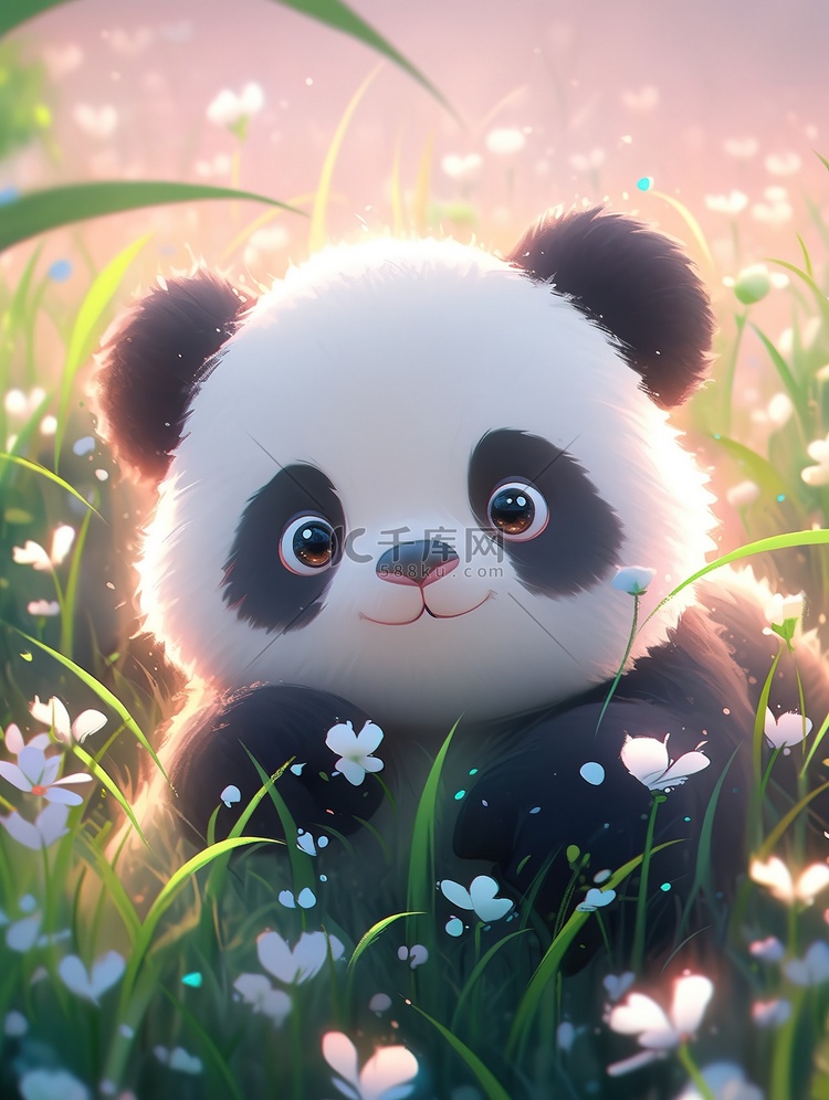可爱熊猫草地上大笑10