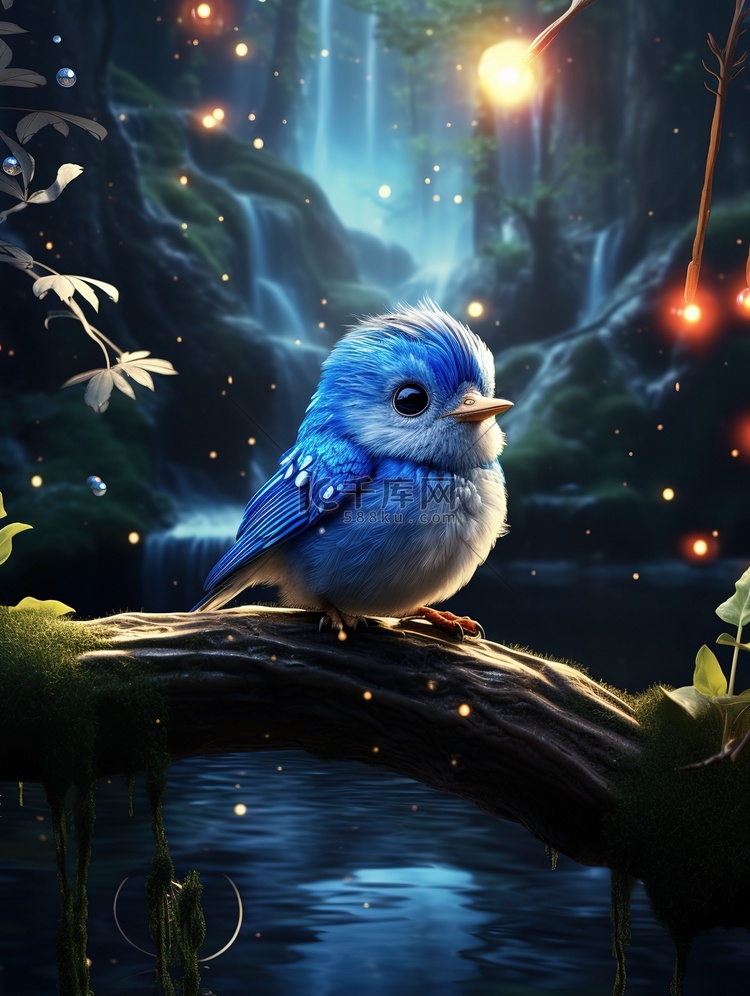 儿童绘本森林一只可爱的蓝鸟
