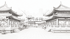 中国风手绘建筑线稿插画17