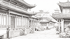 中国风手绘建筑线稿插画9