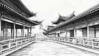 中国风手绘建筑线稿插画16