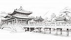 中国风手绘建筑线稿插画5