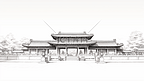 中国风手绘建筑线稿插画20