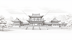 中国风手绘建筑线稿插画19