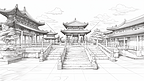 中国风手绘建筑线稿插画11