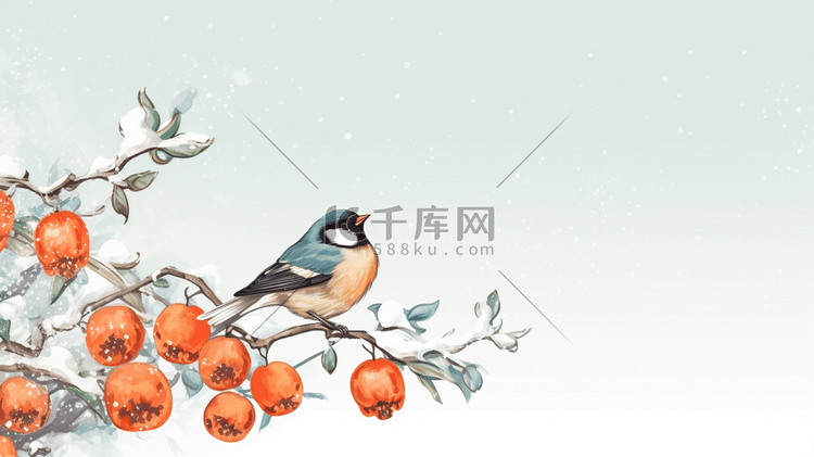 冬季柿子树麻雀插画33