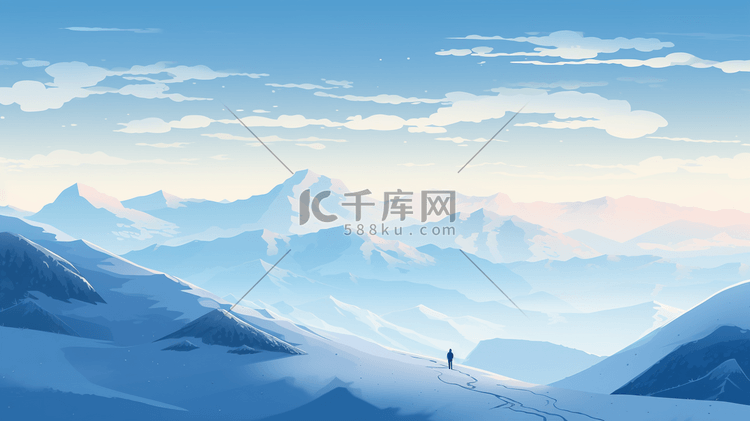 现代感冬季登山滑雪动漫插画7