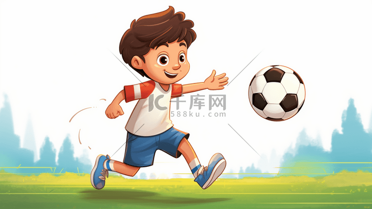 踢足球的小男孩插画3