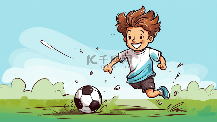 踢足球的男孩卡通插画42