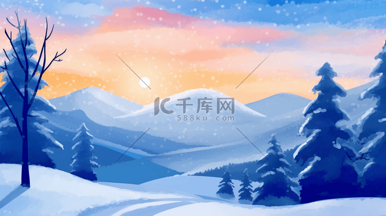 冬季冰天雪地田野风景插画31