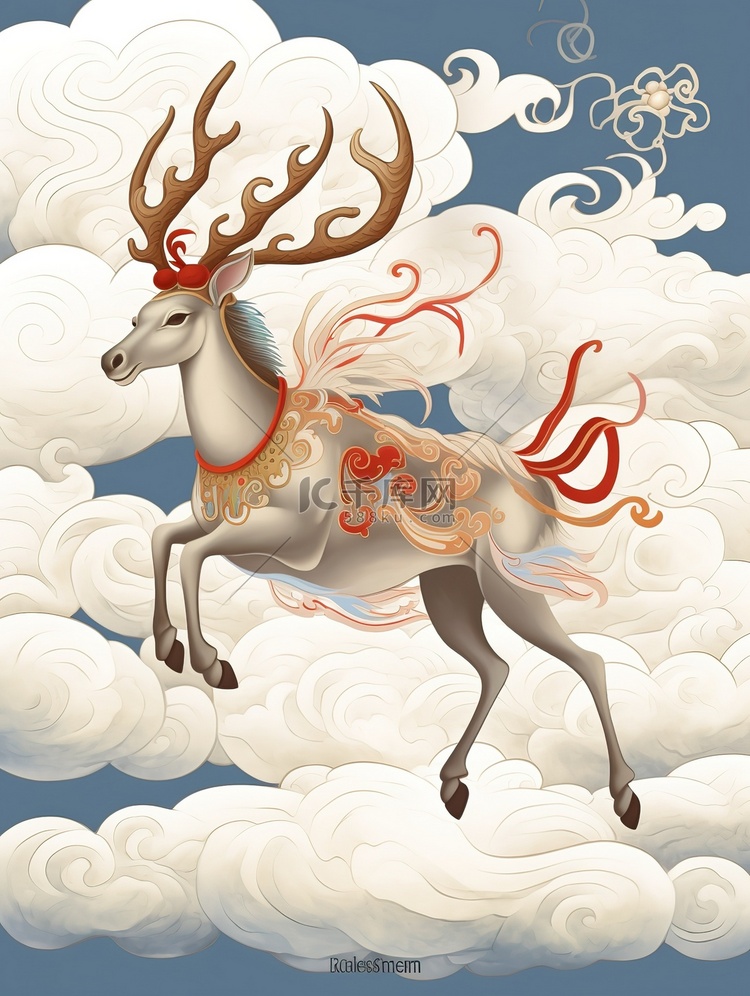奔跑的鹿中国风插画8