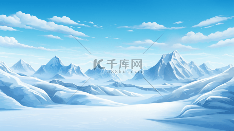 蓝色冬季雪山风景插画9