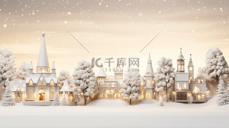金色城堡雪景插画1