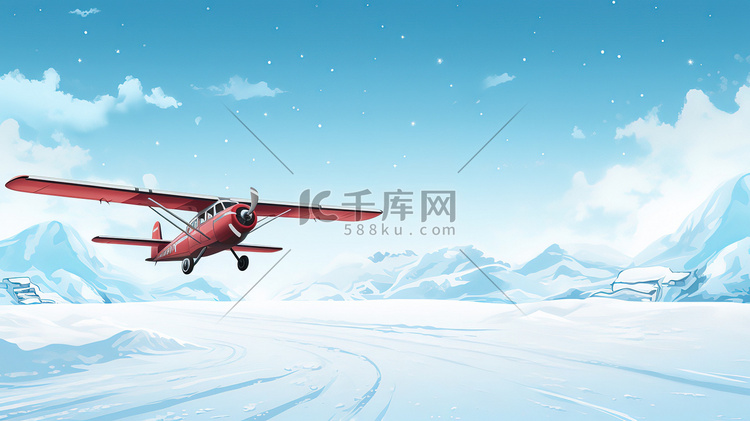 冬天雪地背景的飞机8插画设计