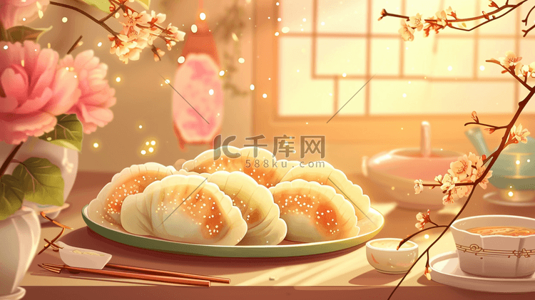 手绘中式蒸饺早餐美味插画12