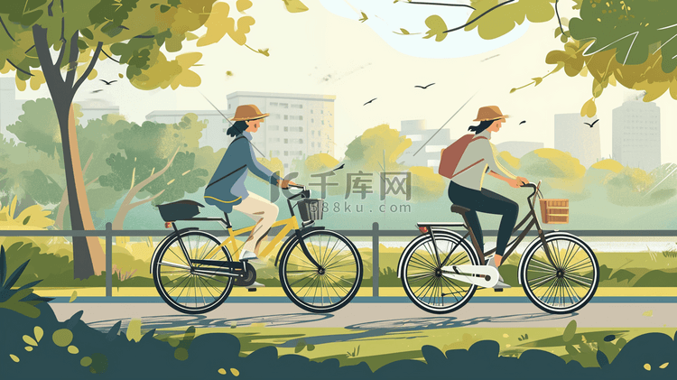 彩色手绘男孩女孩一起骑车的插画图17