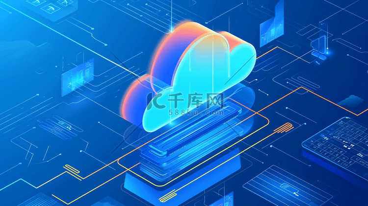 蓝色科技化云数据云储存插画12