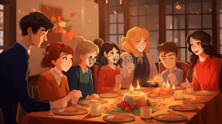 中国新年一家人团聚吃团团饭的插画9