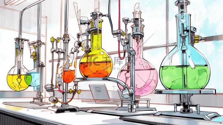 手绘素描化工实验室器皿的插画2