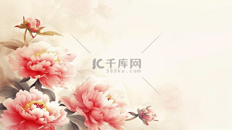中国国画手绘艺术牡丹花朵的插画1