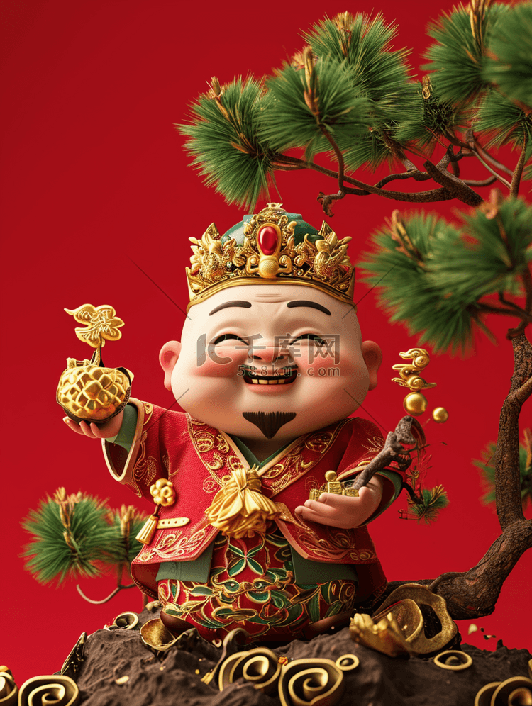 红色中国春节过年财神摆件的插画22