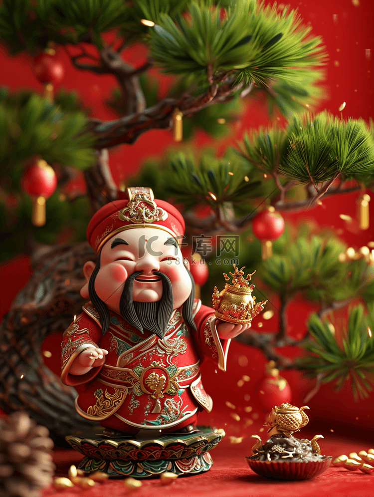 红色中国春节过年财神摆件的插画15