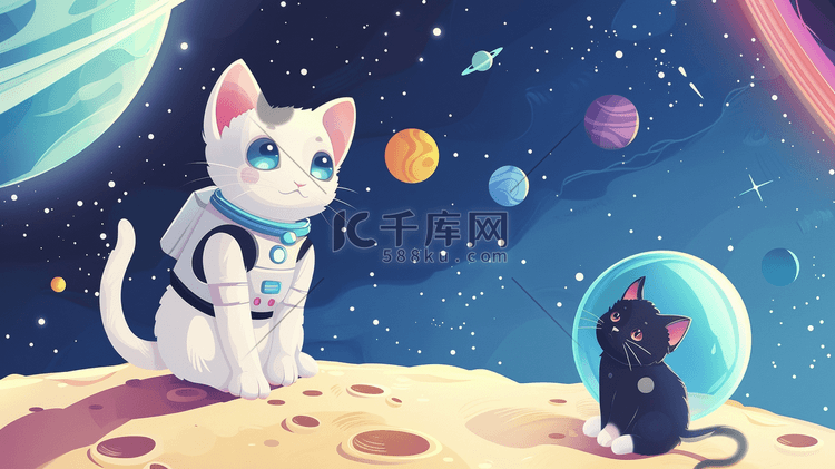 卡通立体宇宙星空小猫咪的插画6