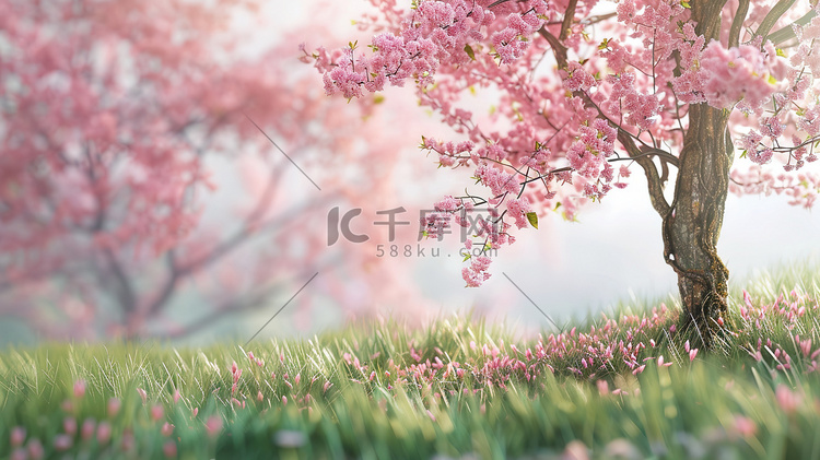 盛开的樱花春天季节微距场景矢量插画