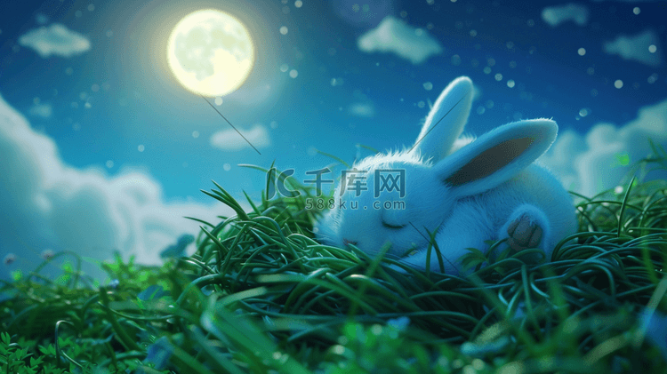 月光下安睡的小兔子插画2