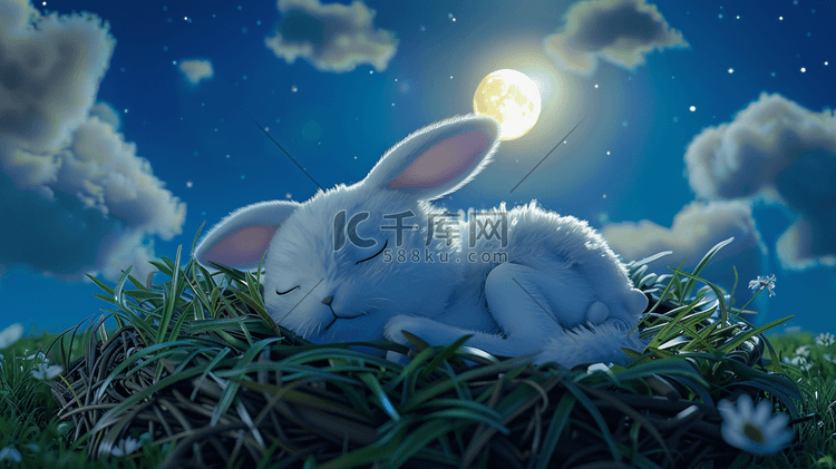 月光下安睡的小兔子插画4