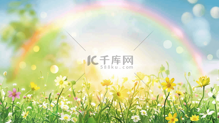 春季里雨后彩虹美景插画45