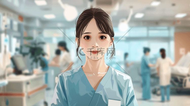 手绘绘画医院医生护士诊室插画23