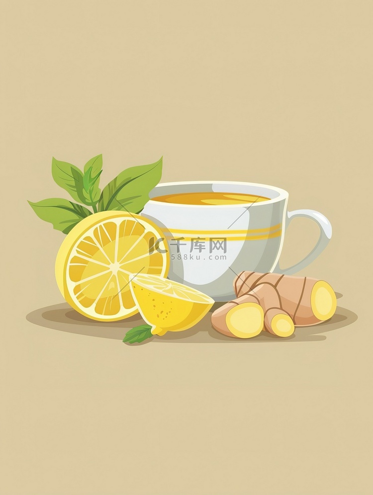 柠檬生姜茶养生茶插画图片