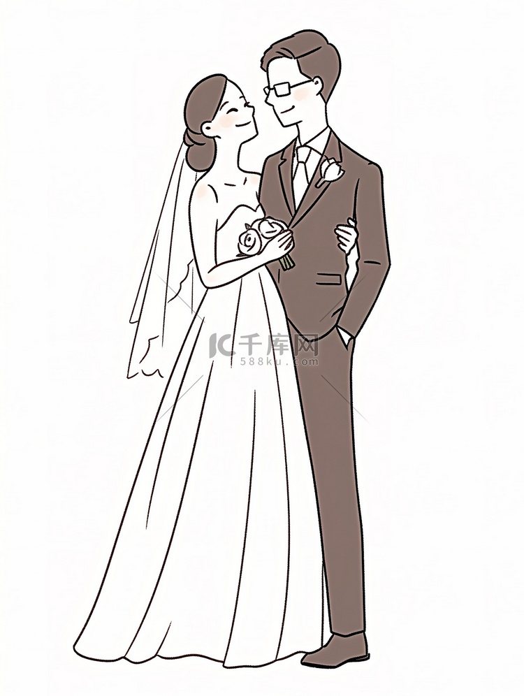 新婚结婚新人简约线条手绘插画图片