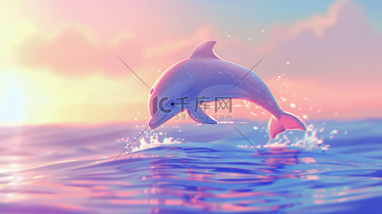 可爱清新海里海豚跳跃的插画
