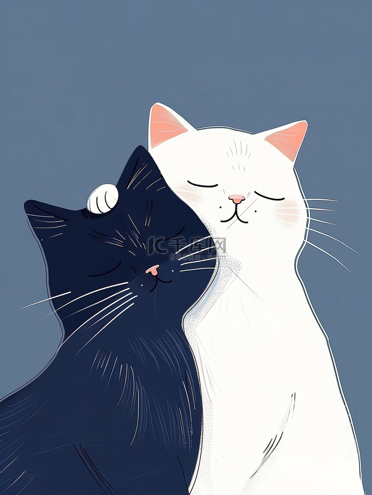 两只猫深情地拥抱矢量插画