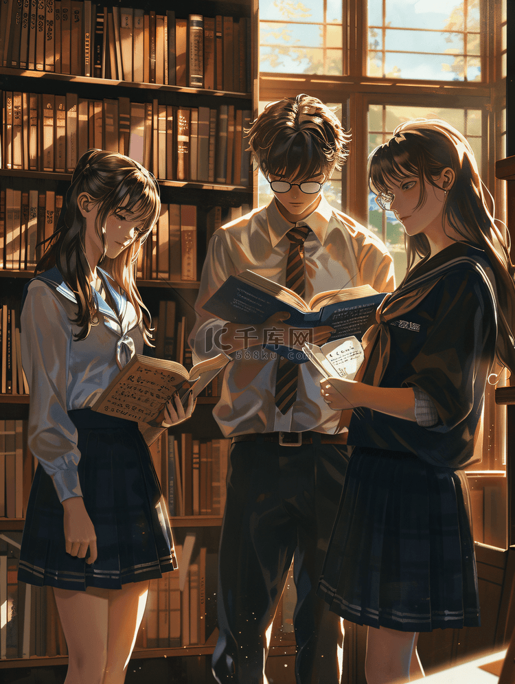 图书馆看书的同学