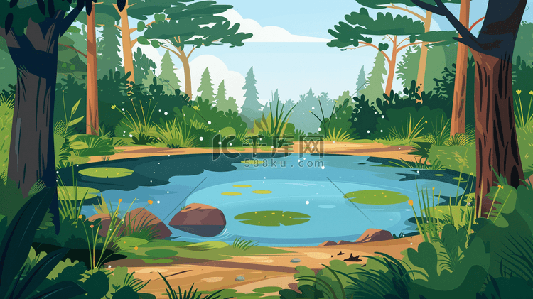 森林里的小水潭插画